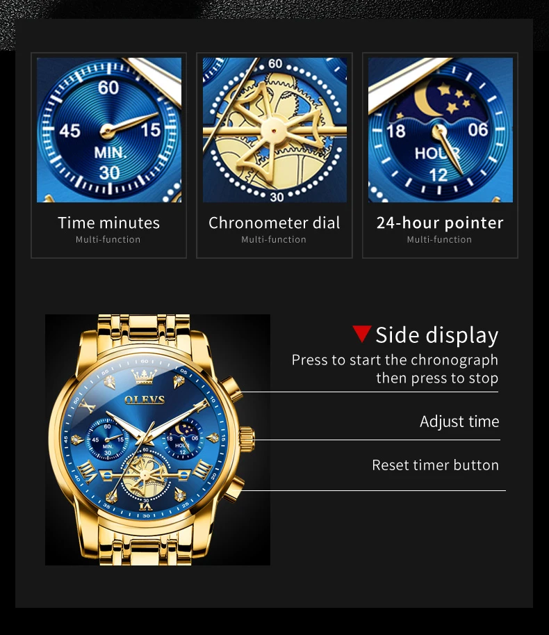 OLEVS 2856 New Men's Watches Classic Multifunction Flywheel Chronograph Original Quartz Wristwatch Moon Phase Waterprpoof Reloj image 5