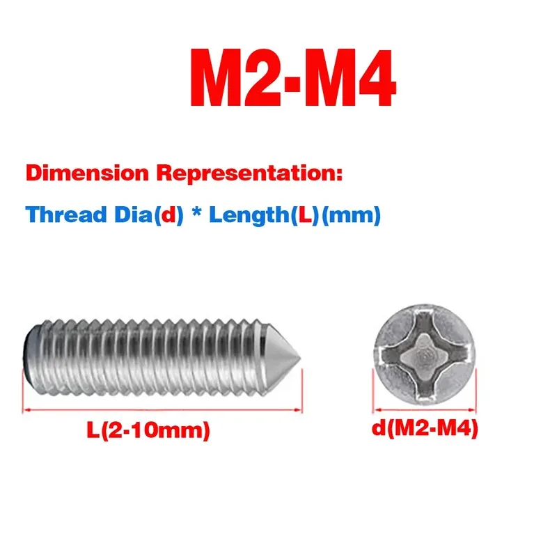 Headless Grub Screw 304 SS Cross Recess M2 M3 M4 Blind Fastener for Fixtures & Electronics