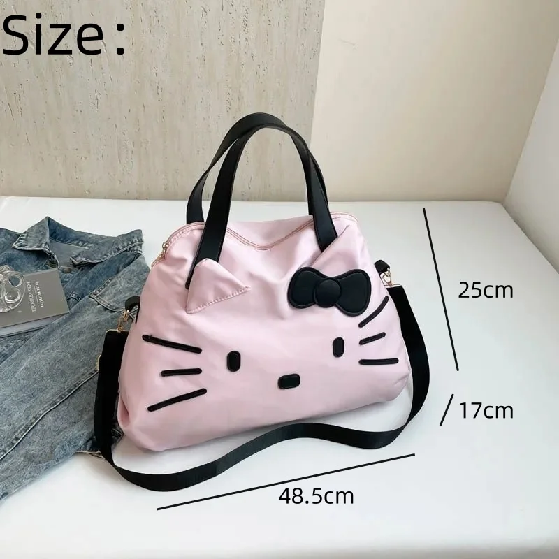 Miniso Tas Tote Lucu Hellokitty Kapasitas Tinggi Tas Travel Serbaguna Ringan Tas Kurir Anime Sanrio Kawaii Tas Duffle Anak Perempuan