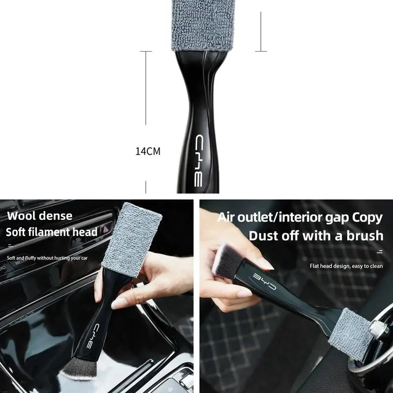 BYD Logo 2‑in‑1 Dust Cleaning Brush For Atto 3 Seal Dolphin Han Tang Song Yuan Auto Air‑Vent Dashboard Detailing Care Tool Parts
