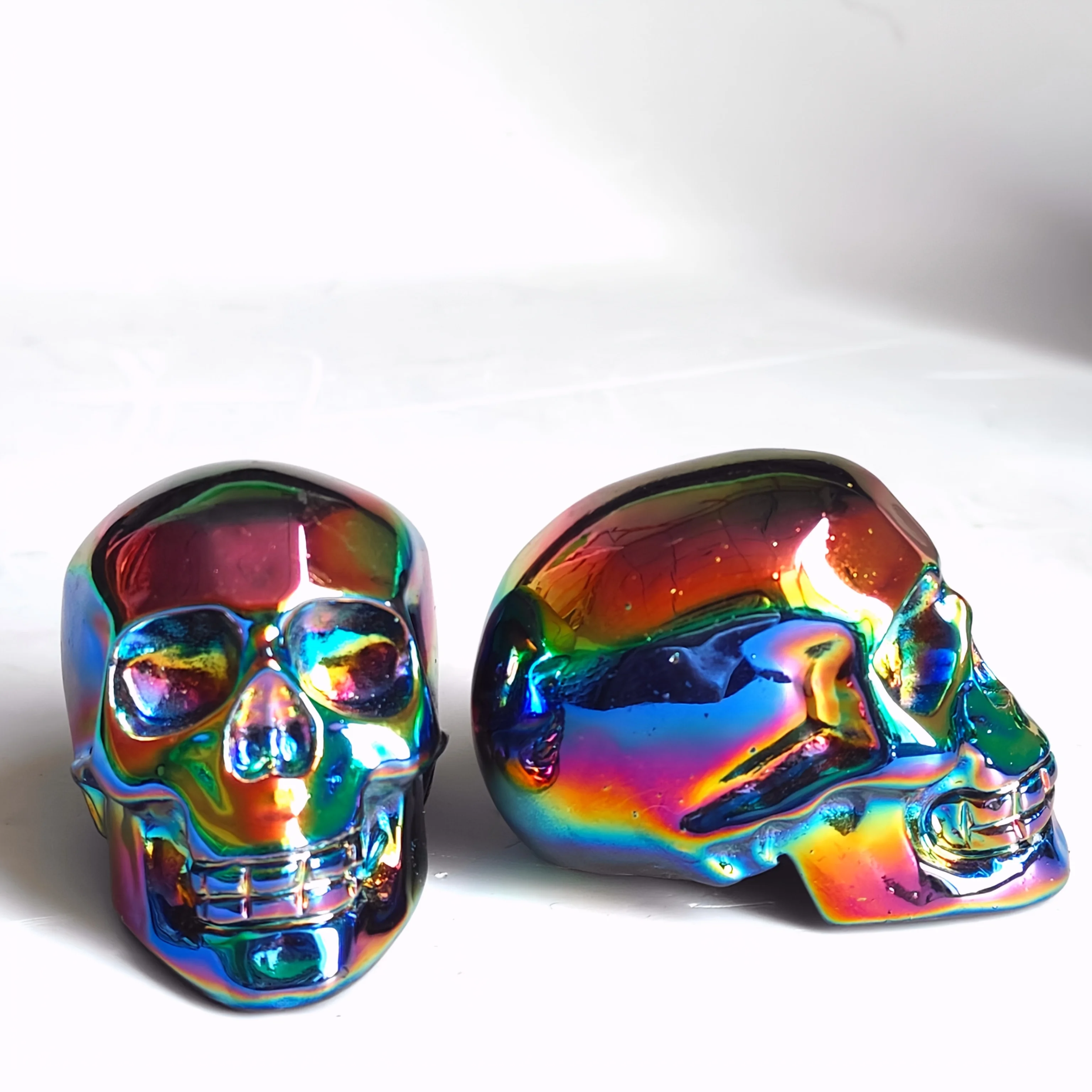 Collectibles Loose Gemstones - 1pc Titanium Aura Obsidian Skull - 2.36'' Flame Aura Stone Skull Carving - Skull view 4