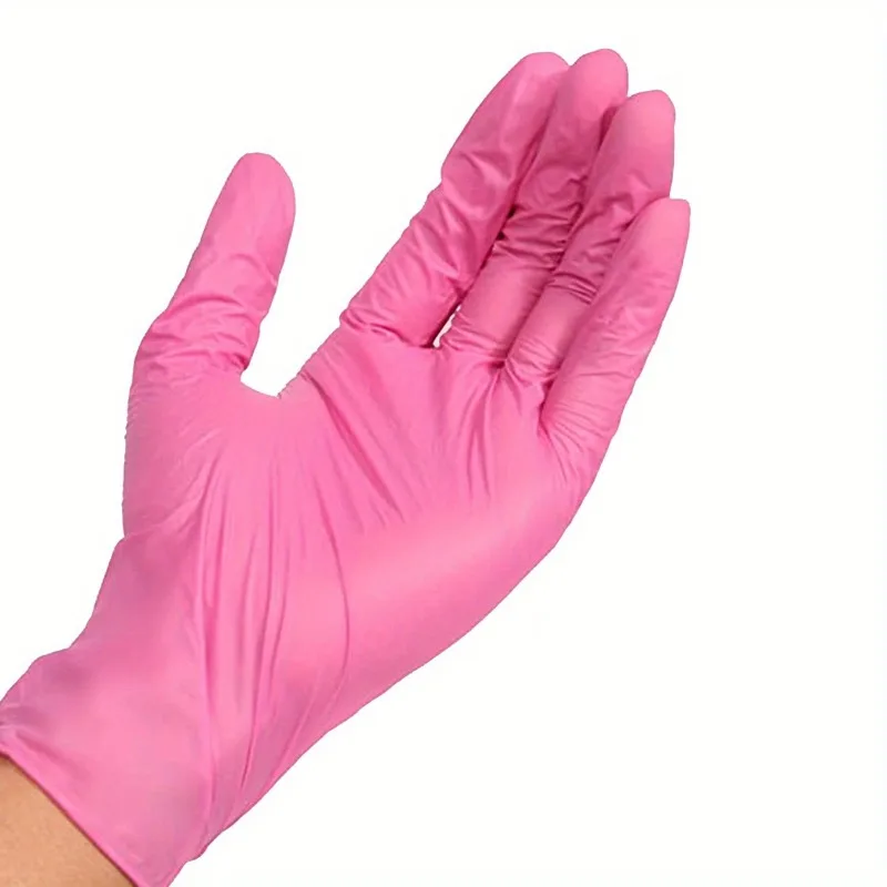 100/50PCS Pink Nitrile Gloves Disposable Gloves Latex Free Powder Free Household Cleaning Kitchen Dishwashing Hair Dyeing Gloves