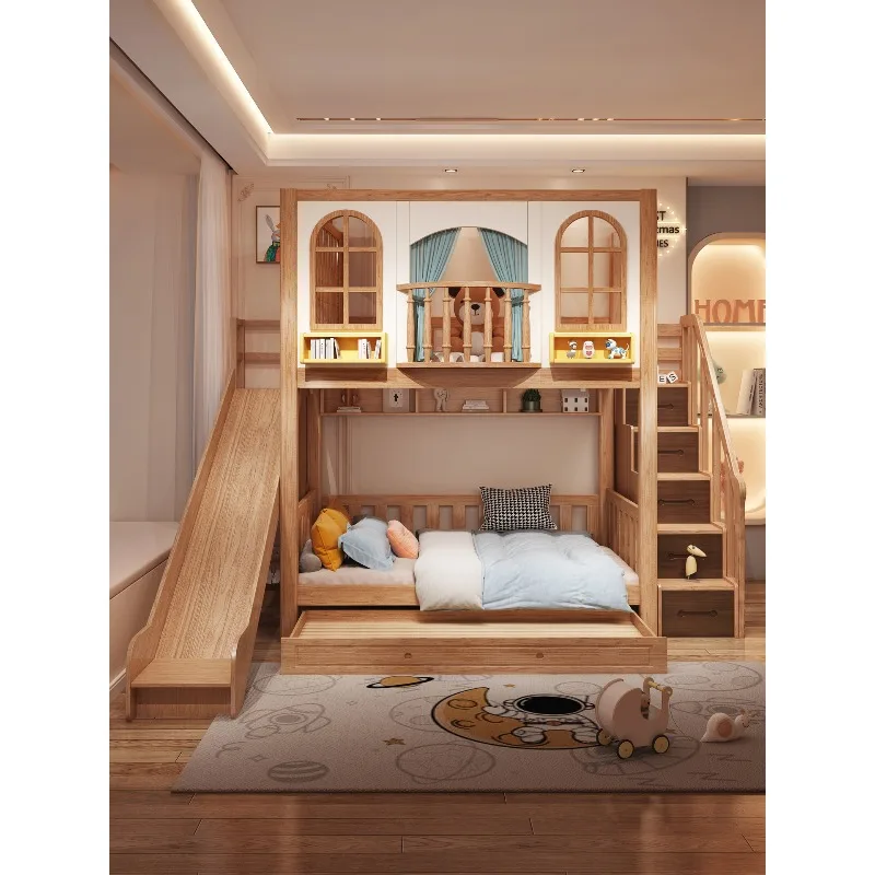 Upper and lower bunk beds 100% pure solid wood high and low mother and child beds