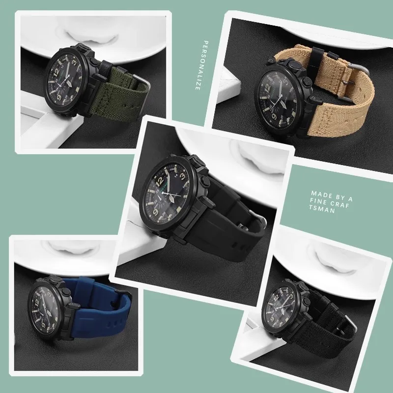 Nylon canvas WatchBand for Casio PROTREK Series PRG-600YB PRG-650 PRW-6600 GA2000 Silicone Strap Waterproof Wristwatch Band