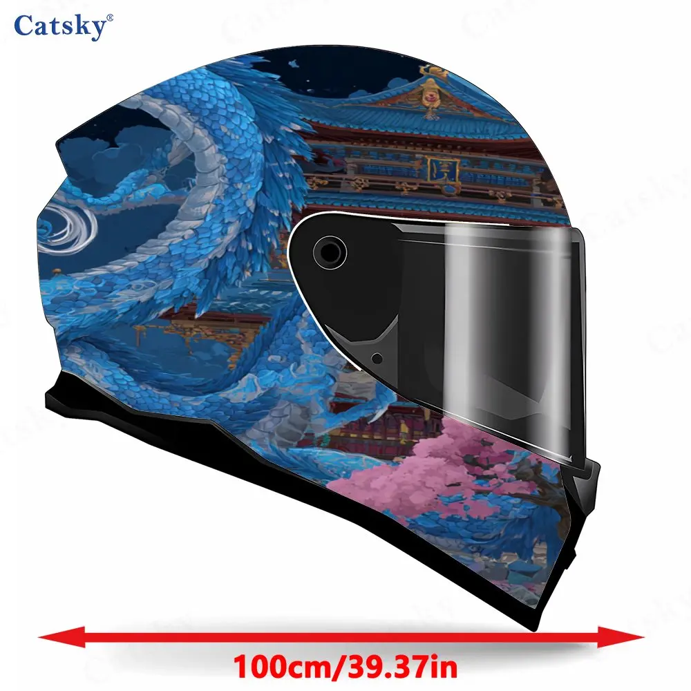 Blue Dragon with Pink Cherry Blossoms Pattern Helmet stickers , PVC Material Multifunctional Helmet Stickers, Scratch-Resistant