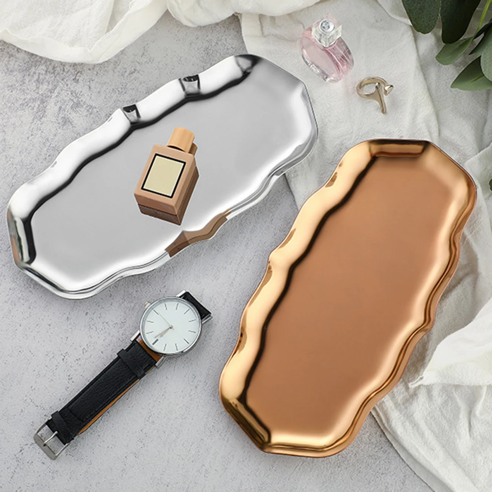 

1pcs Oval Tray Stainless Steel Jewelry Storage Tray Multi-purpose Desktop Storage Tray Metal Home Pantry Organizer 22*11*1cm