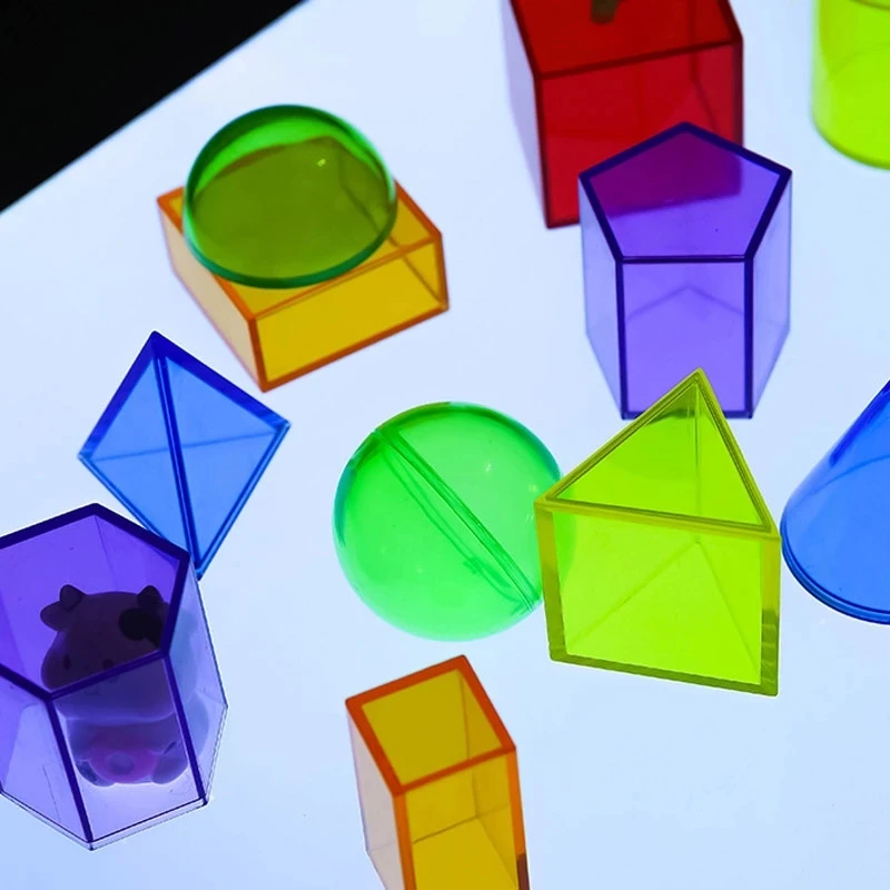 12 Stuks Leren Onderwijs Math Speelgoed Voor Kinderen Transparante Geometrische Solids Montessori Juegos Educativos Para Niños 2 3 4 5 6 Años