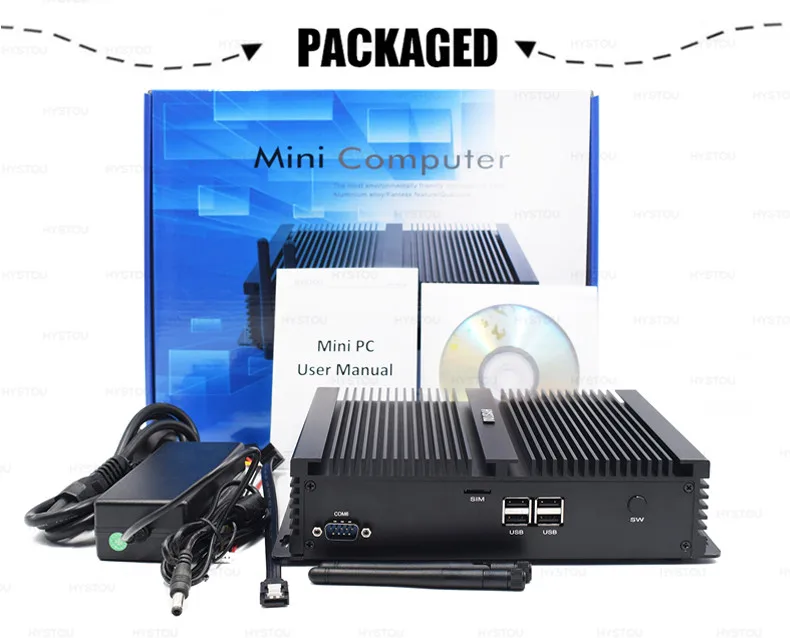 HYSTOU Fanless Mini PC Intel 4Cores i5-8250U DP COM RS485 USB SIM Chip Windows 10/11 Linux Computador Industrial