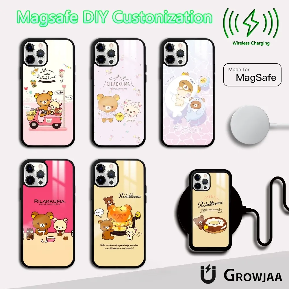 

Cartoon Cute R-Rilakkumas Phone Case For iPhone 16 15 14 13 12 11 Pro Max Plus Mini Magsafe Mirror Wireless Magnetic Cover