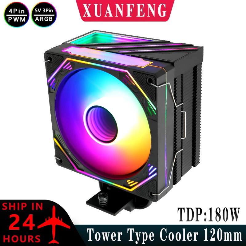 

XUANFENG AM4 AM5 x99 i5 i7 Air-cooled Computer Parts Cooling 4 Heat Pipe Cooler Compatible LGA2011 1200 1700 Cpu Fan 120mm Argb