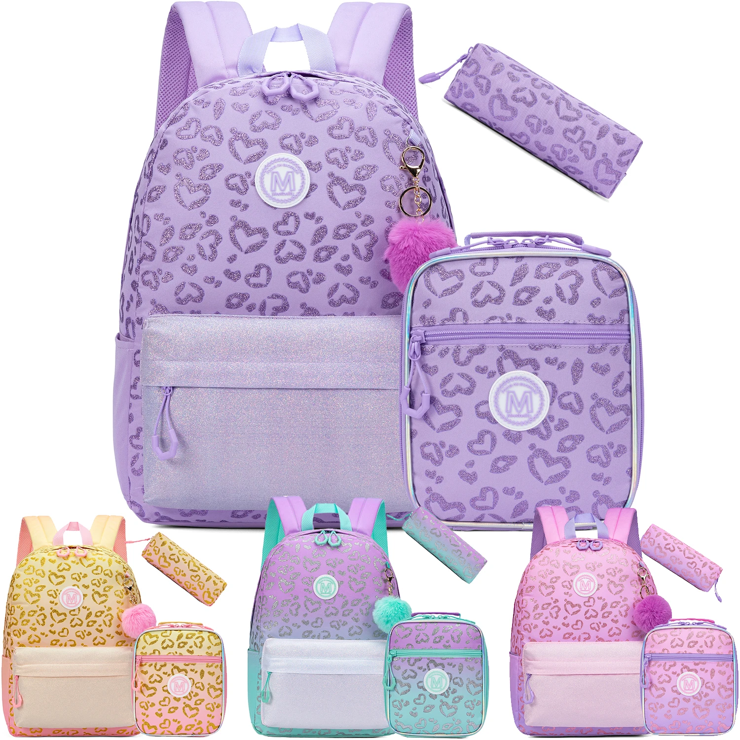 

Cute Sequin Backpacks for Girls School Backpacks with Lunch Box Pencil Case for Elementary Preschool Students Ages 8-10 Kids Tr