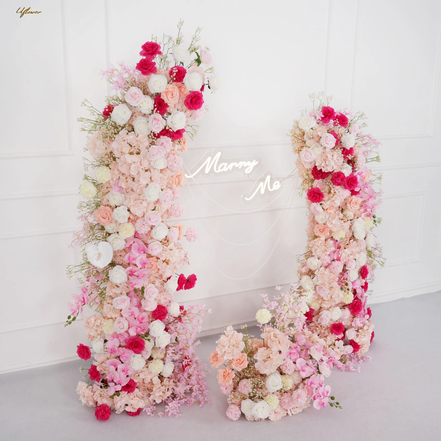 Uflower White 5D White Pink Rose Cherry Blossom Hang Wisteria Floral Wedding Backdrop Banquet Event Party Prop Flowers Row Decor