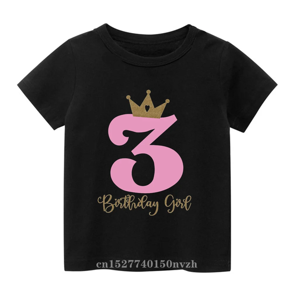 Birthday Girl King Golden Number 1-9th Black Children T-shirt Kid Party Gift Present Clothes Baby Family Group Tops Tee