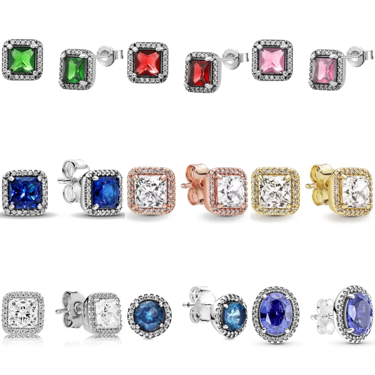 New Fashion 925 Sterling Silver Square Red Green Zircon Earrings For Women Original DIY Wedding Engagement Jewelry Gifts