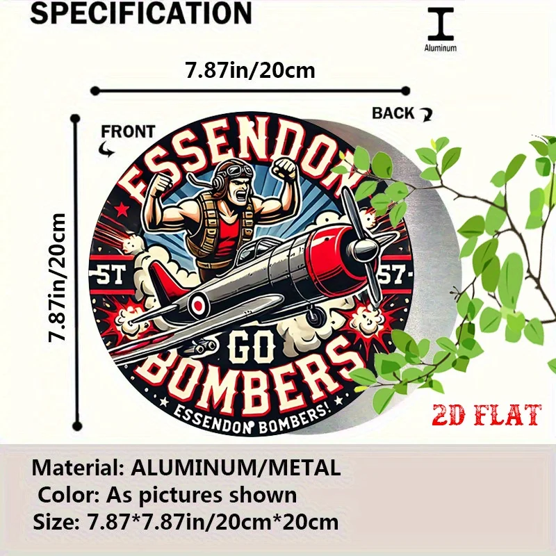 1pc Essendon Bombers Vintage Aviation-Themed Round Aluminum Metal Tin Sign - 7.87x7.87 Inch Rustic Wall Art for Home, Garage, Ca