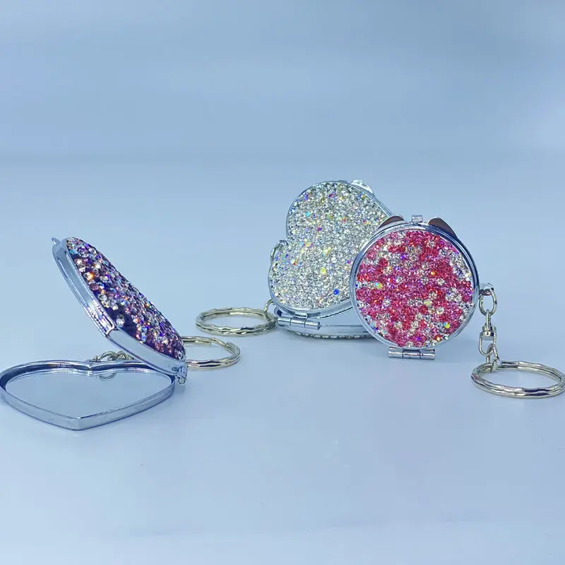 Diamond-Encrusted Foldable Small Mirror Creative/portable Double-Sided Cute Handheld Clamshell Type Can Stand for Girls
