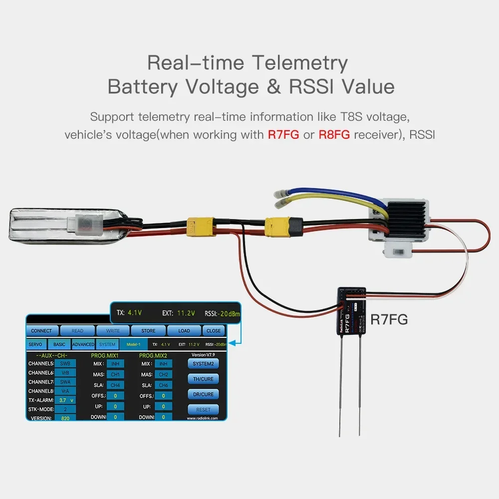 Radiolink T8S 2.4G 8-Kanal Funkfernsteuerung mit Empfänger R8EF Spielcontroller 2000m für FPV-Drohne RC-Flugzeug – Detail 8