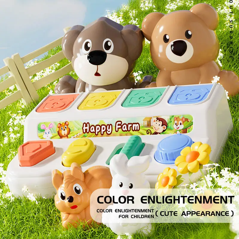 Montessori Baby's Hide-and-seek Toy Game Finger Dexterity Safe Pop-up Switch Box Early Education Pop-up Cute Animal Button Toy