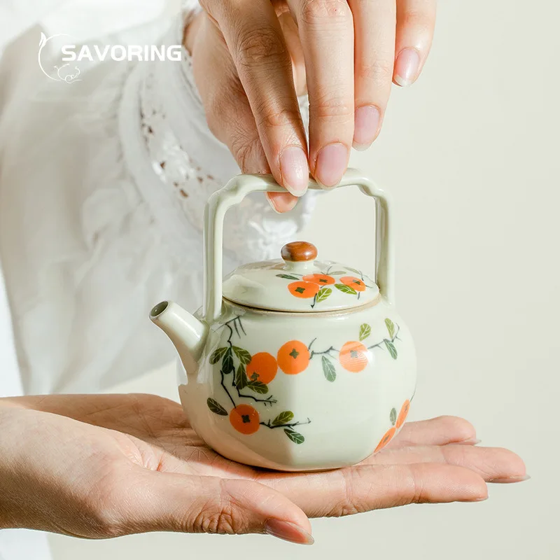 

Креативный чайник, ручная роспись, чайник пуэр с хурмой, маленькие заварочные горшки, горшок, чайник, заварочный кувшин, заварочный китайский набор жасмина