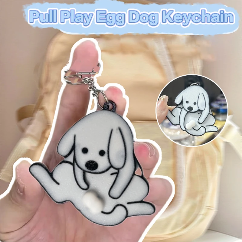 

Creative Pull Play Egg Dog Keychain Pendant Cute And Funny Rotatable Acrylic Bag Pendant For Women Keyring For Car Key Purse Bag