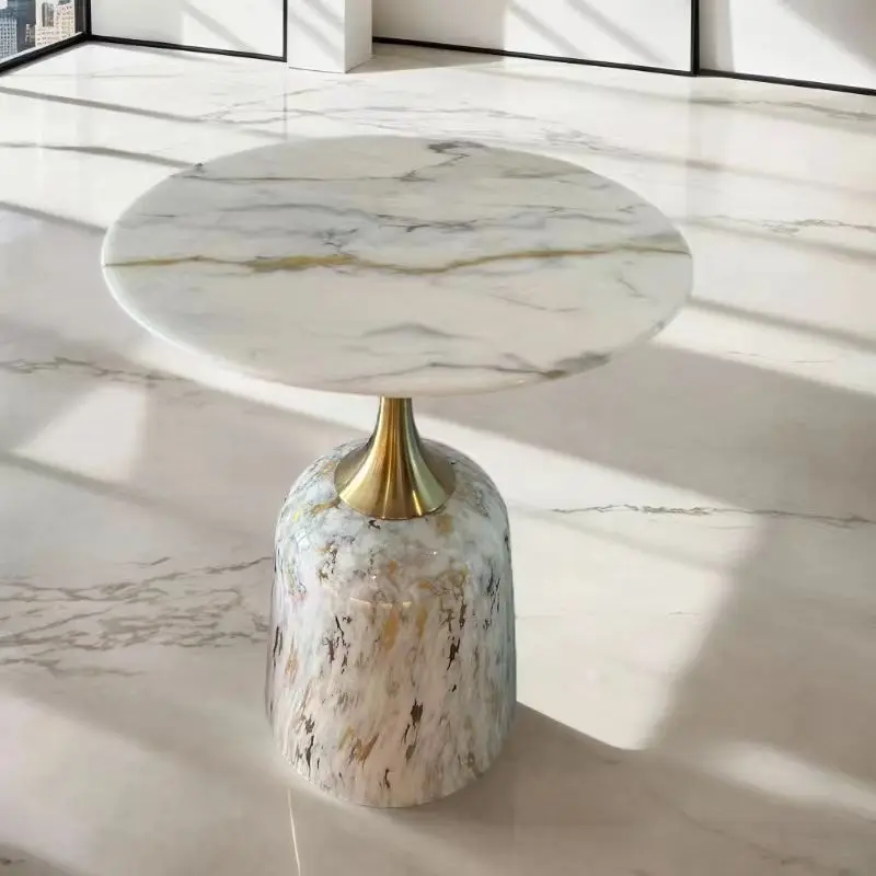 ss-Home Coffee Table Light Marble Table Living Room Sofa Side Table Casual Coffee Tables Bedroom Storage Round Corner Tables