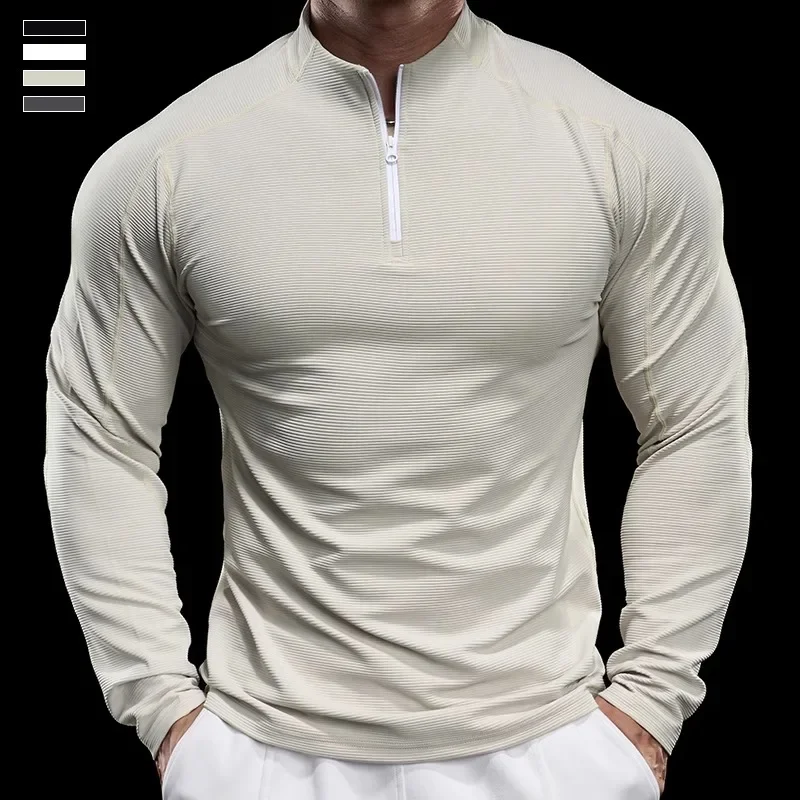 Autumn Sports Fitness Top Men Running Training Long-sleeved T-shirts Sweaters Stand-up Collar Quick-drying Breathable Clothes