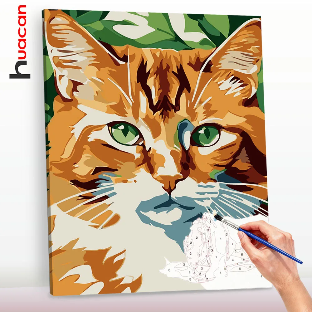 Huacan DIY Malen nach Zahlen, Katzen-Ölgemälde nach Zahlen, handgemachtes Geschenk mit Tiermotiv, Neuheiten ﻿ ﻿ ﻿