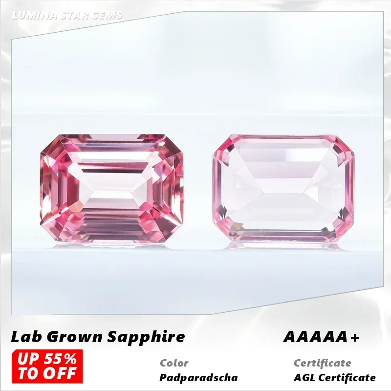 

L-Lab Grown Padparadscha Red Lotus Color Emerald Cut Charms Gemstone DIY Ring Necklace Earrings Main Materials AGL Certificate