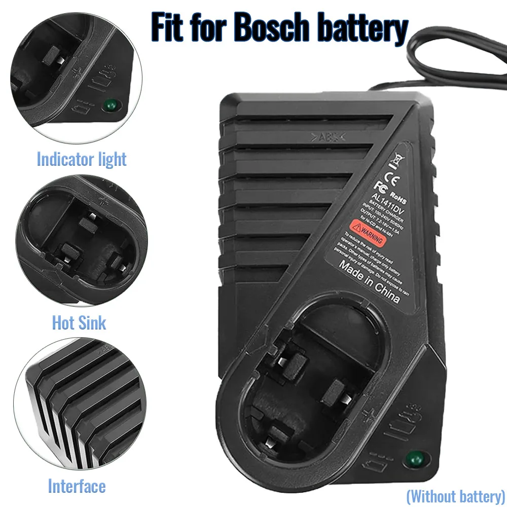 

Запасное зарядное устройство для аккумуляторов электроинструментов Bosch 7.2V/GSR9.6/12V/14.4V NI-MH NI-CD AL1411DV GSR7.2-2, GSR9.6-2, GSR12-2, GSB12-2