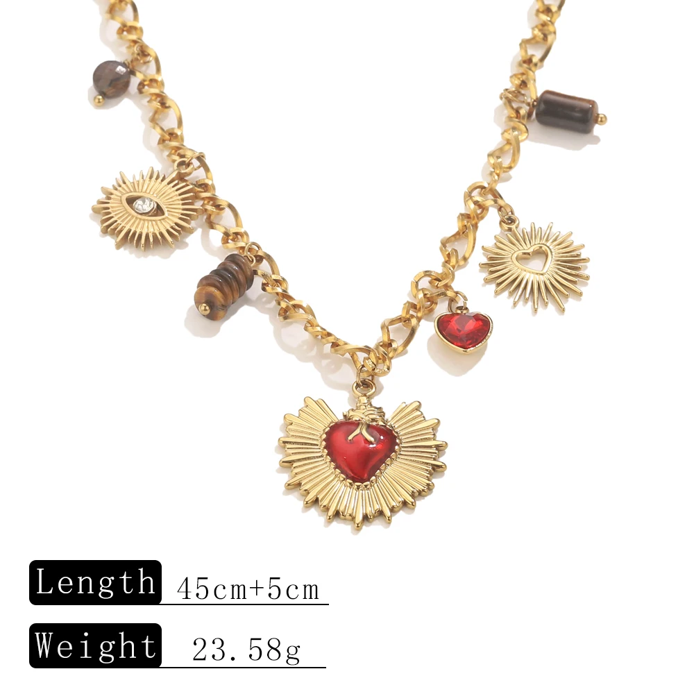 AURORA Y2K-Stil Halsketten mit rotem Herzanhänger für Damen, Edelstahlschmuck, Choker-Halskette mit heiligem Herz Jesu – Detail 6