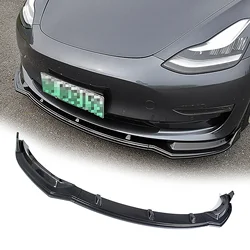 Front Bumper Lip Spoiler For Tesla Model 3 2017-2023 Gloss Black Carbon Fiber Look Bumper Splitters Car Modification Body Kit