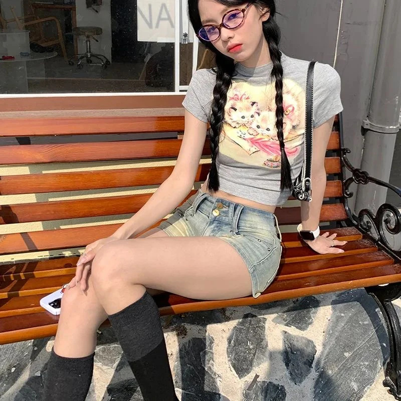 Women Blue Denim Shorts American Vintage 2000s Y2k Jeans Shorts Low Waist Hot Cowboy Pants Shorts Clothes Summer 2026