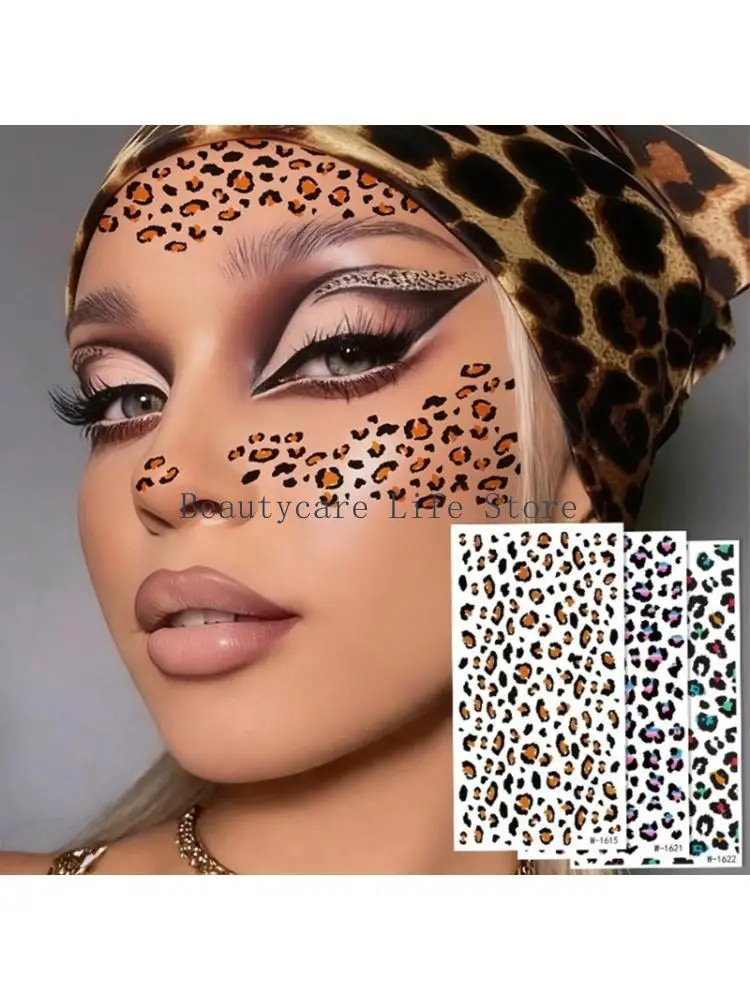 652C Bold Leopard Temporary Face Tattooing Stickers Waterproof Skin Friendly Body Decals For Concerts And Photo Shoot 5Sheet