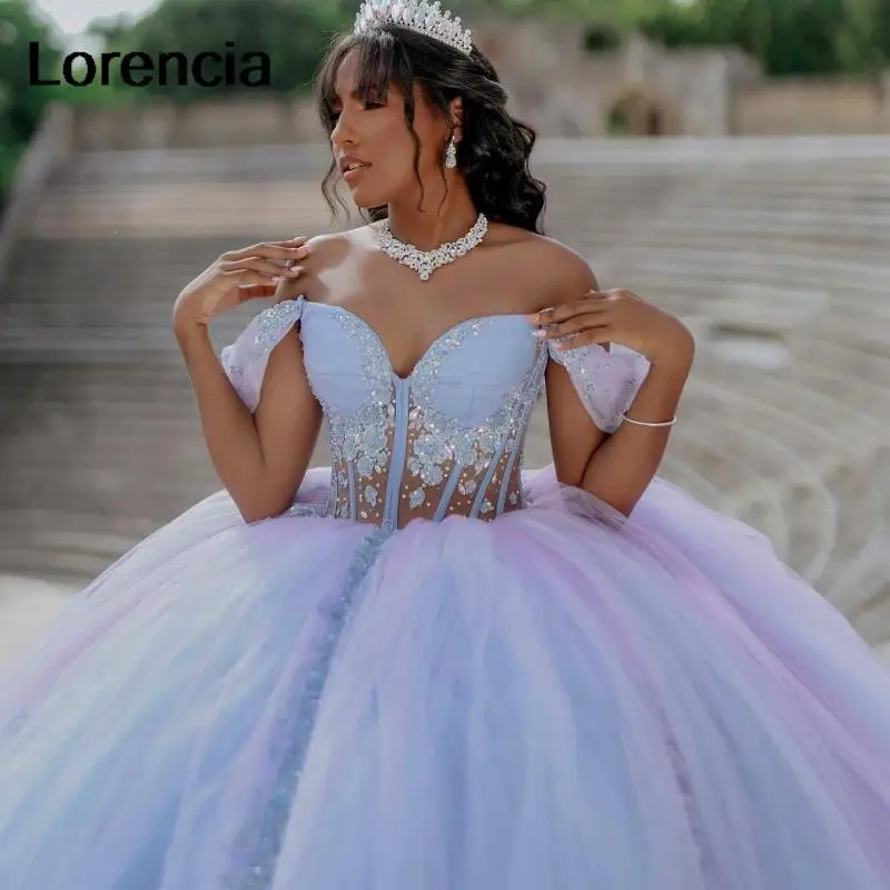 Lorencia-vestido De quinceañera brillante, vestido De baile con lentejuelas, Apliques De encaje con cuentas, corsé dulce 16, 15 Años, YQD609