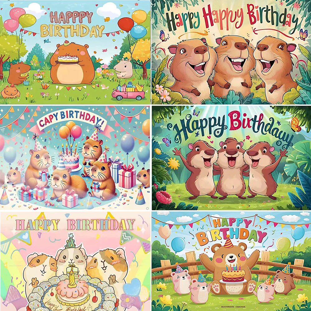 

Cartoon Cute CapybaraTheme Birthday Party Surprise Background Decoration Kid Gift Banner Baby Photo Backdrop Photo Studio Props