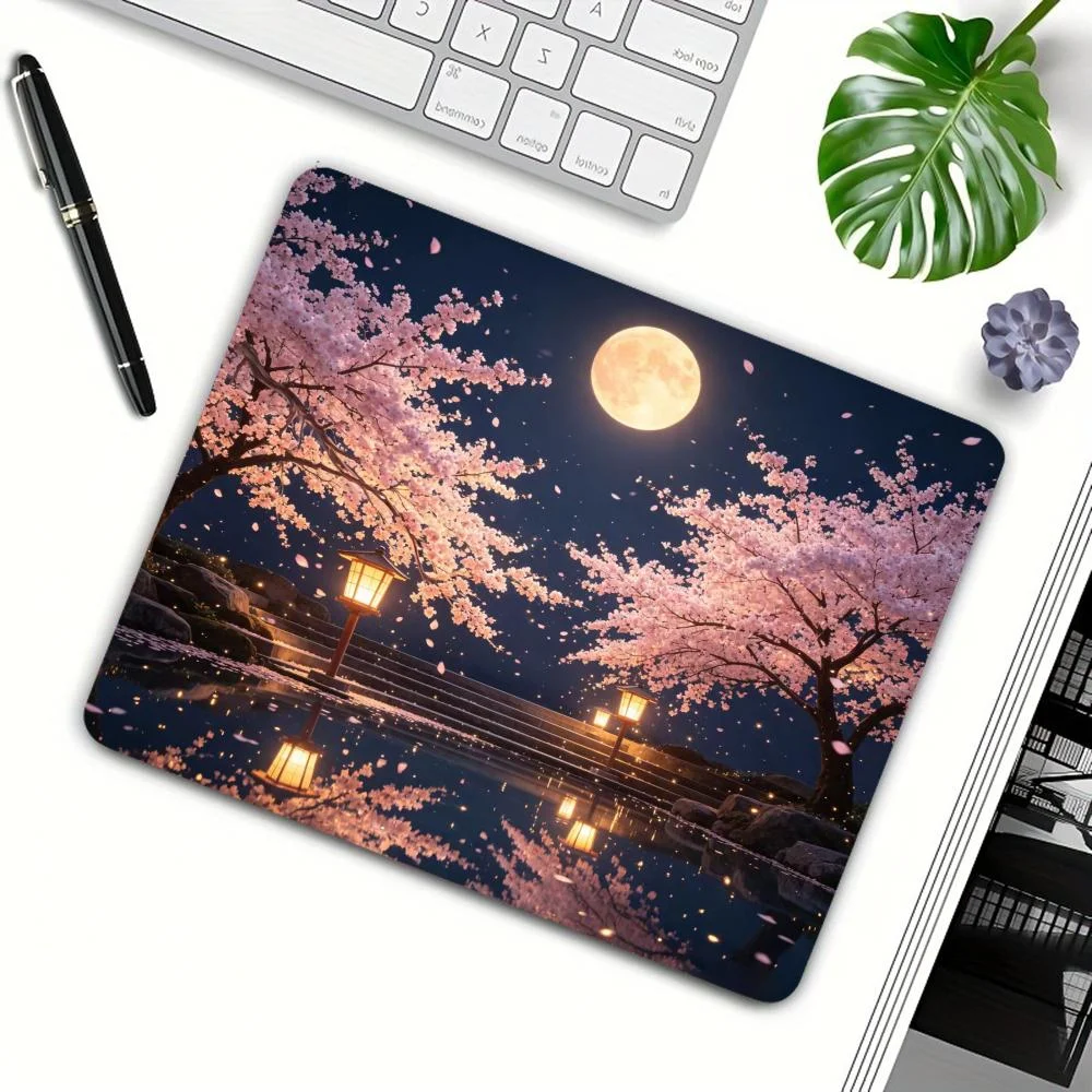 Oriental  Tree Small Mouse Pad, Moon Mountain  Mousepad, Non‑Slip Rubber Base Smooth Surface Desk Pad for  Office Home