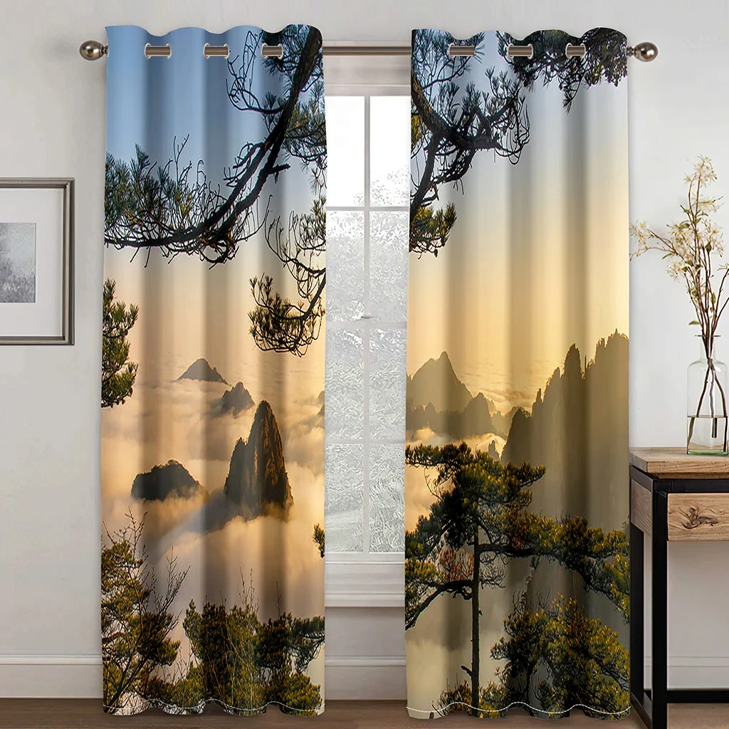 Natural Scenery Pattern High Shading Curtain Snow Mountain Lake Forest Cloud Sunset Waterfall Drape for Bedroom Hotel Studio