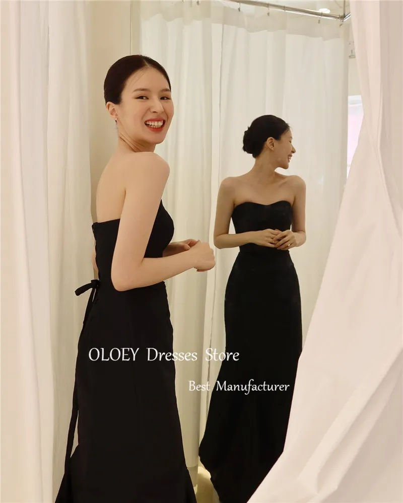 Oloey einfache schwarze Meerjungfrau Abendkleider Korea Fotoshot Hochzeit Bolero Taft formelle Party Kleid Korsett zurück frei Brauch