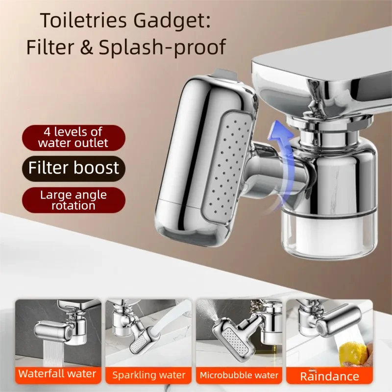 Multifunctional Rotary Extension Faucet 1440° Rotation Faucet 4 Modes Adjustable Water Saving Nozzle Bath Faucet Connector