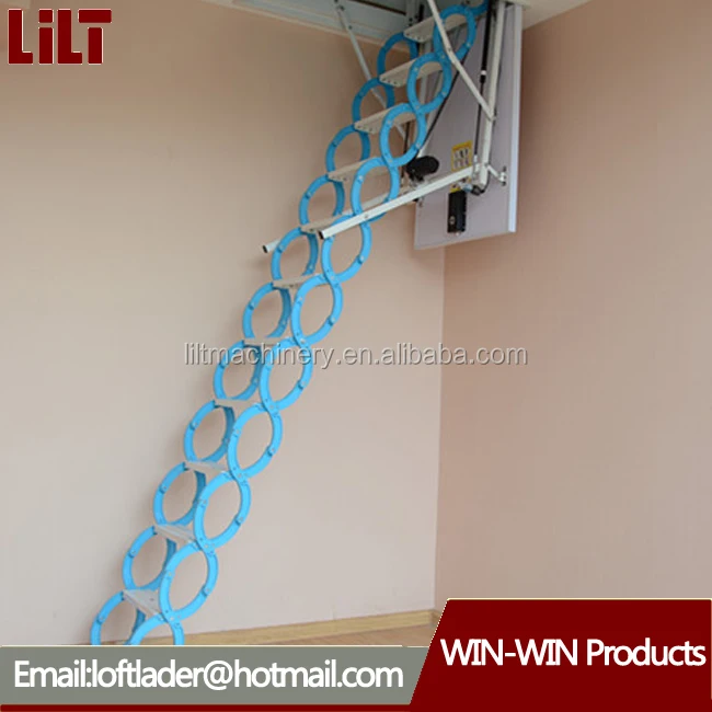 Electric Remote Control Folding Telescopic Steel Loft Ladder For Attic Stairs