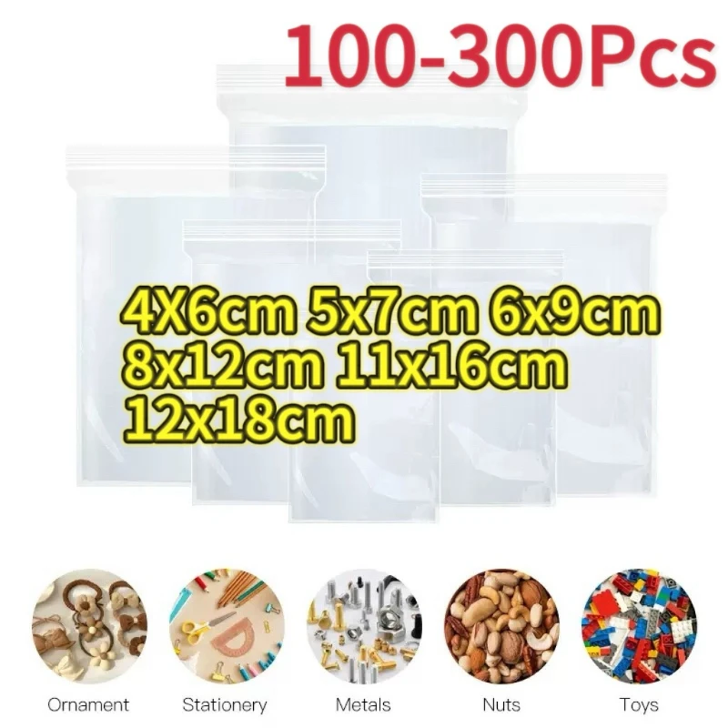 100–300 Stück kleine Plastiktüten mit Reißverschluss, wiederverschließbare transparente Beutel, Vakuum-Aufbewahrungsbeutel, durchsichtige Beutel, Ziplock-Beutel zur Aufbewahrung von Lebensmitteln