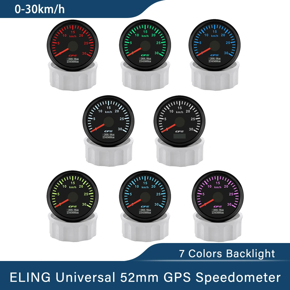 

ELING Car Boat Universal 52mm GPS Speedometer 0-30km/h 0-200kmh Odometer Tripmeter with GPS Antenna 7 Colors Backlight 12V 24V