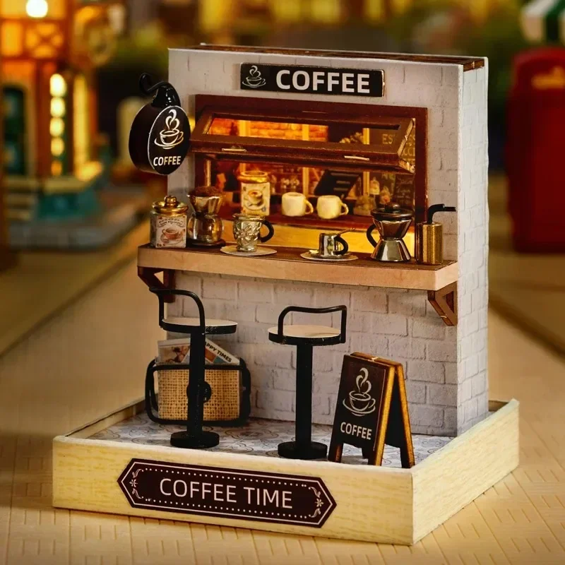 NEW DIY Wooden Mini Casa Doll Houses Miniature Building Kits with Furniture LED Coffee Store Dollhouse Toys for Friends Gifts