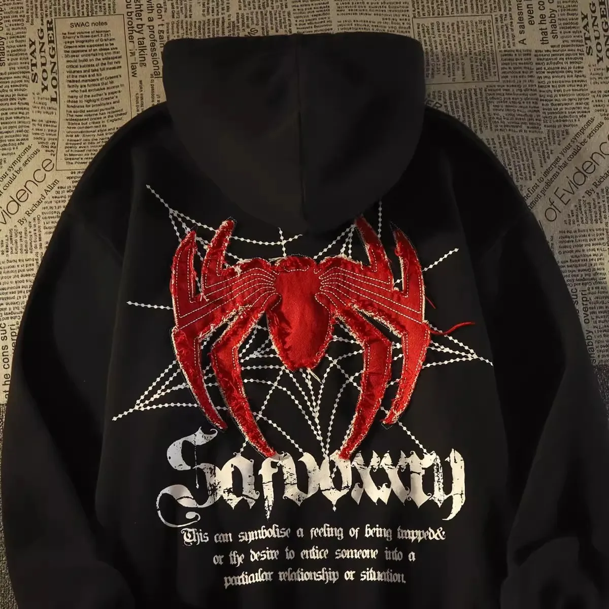 

Large Size Men's Hoodie Spider Print Streetwear Vintage Sle Polyester Fabric Warmth Insulated Autumn Winter Faion Top