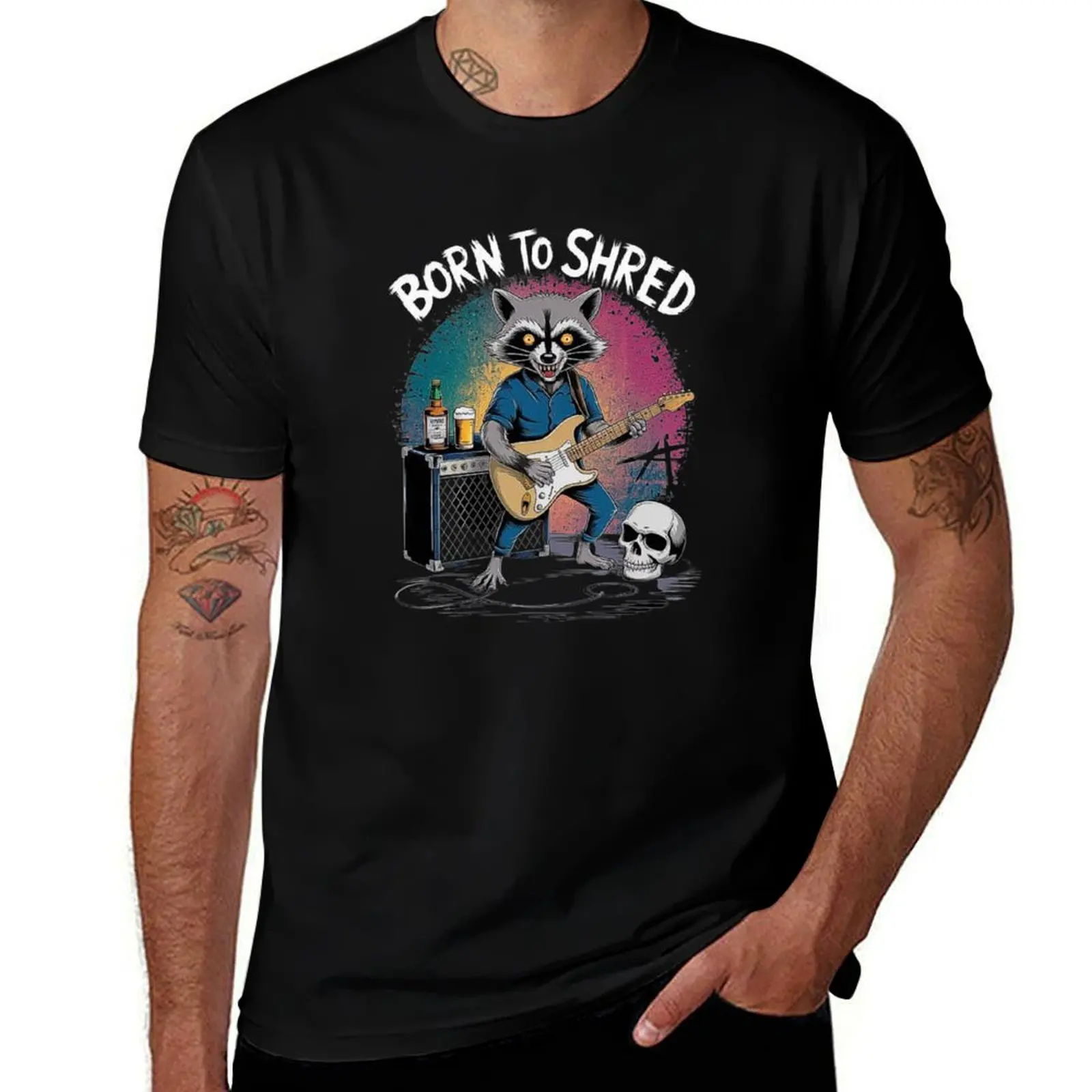 

Rock Raccoon Playing Guitar - Born to Shred T-Shirt street wear boys whites Short sleeve tee essential t shirt men workout shirt
