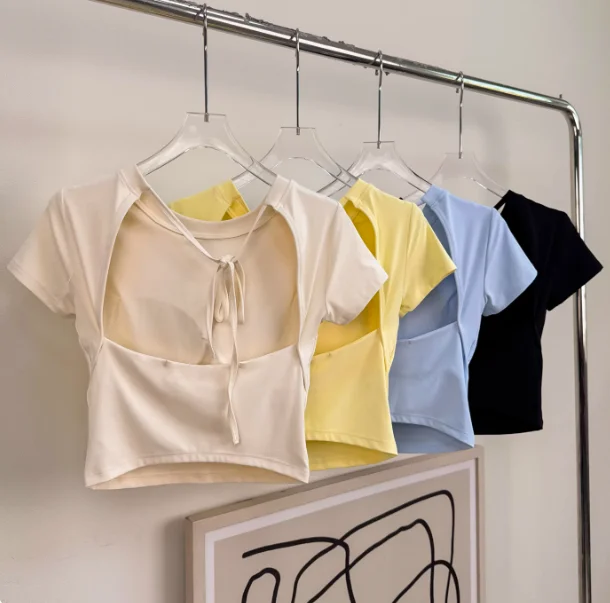 

Женская сексуальная облегающая спортивная футболка с коротким рукавом, быстросохнущая, для пилатеса, бега, с подкладкой для груди, для йоги и фитнеса