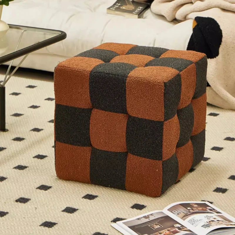 

Black and White Makeup Chair Square Vanity Stool with High Elastic Cushion Shoe Bench Modern Step Seat for Girls Bedroom