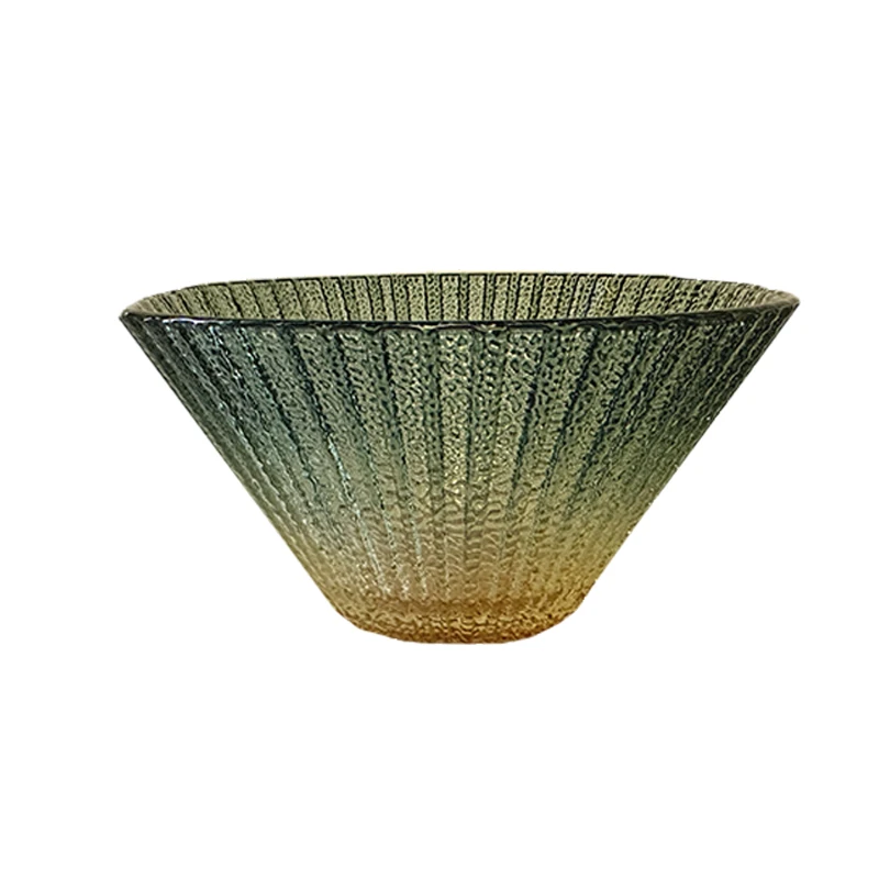 HeY LiLac 600ml /1.4L Mmulticolored Hammered Glass Bowl Emerald-Golden Gradient Decorative Bowl