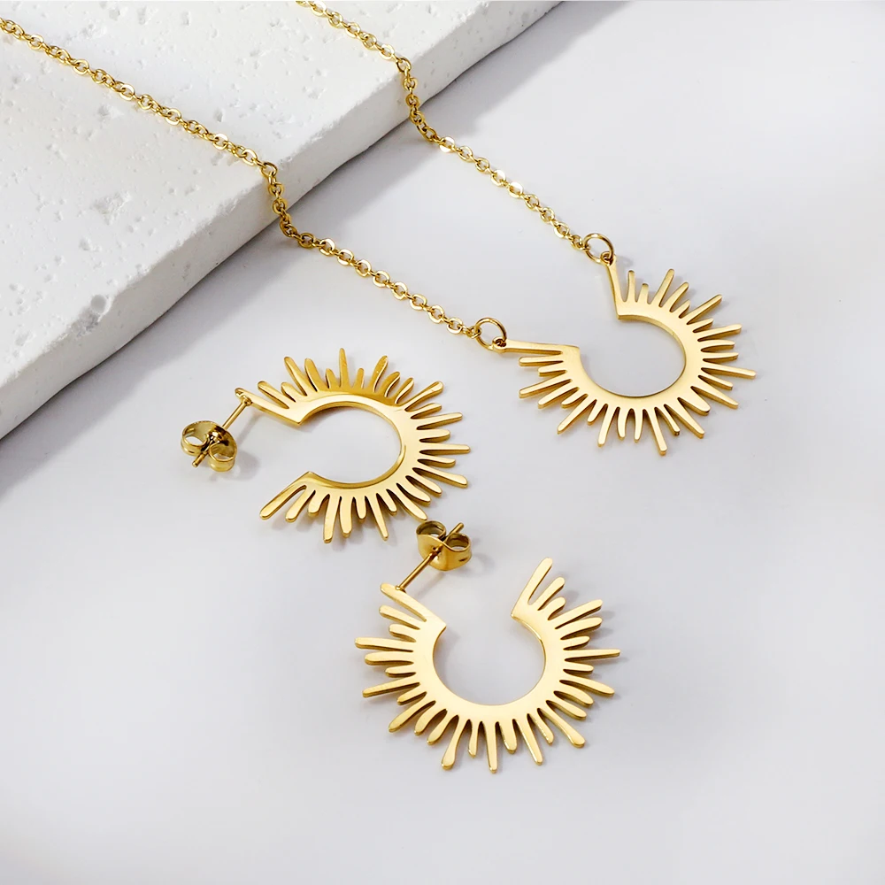 Stainless Steel Jewelry Set Gold Color Half Circle Shaped Set of Necklaces and Earrings for Women mayoreo para revender