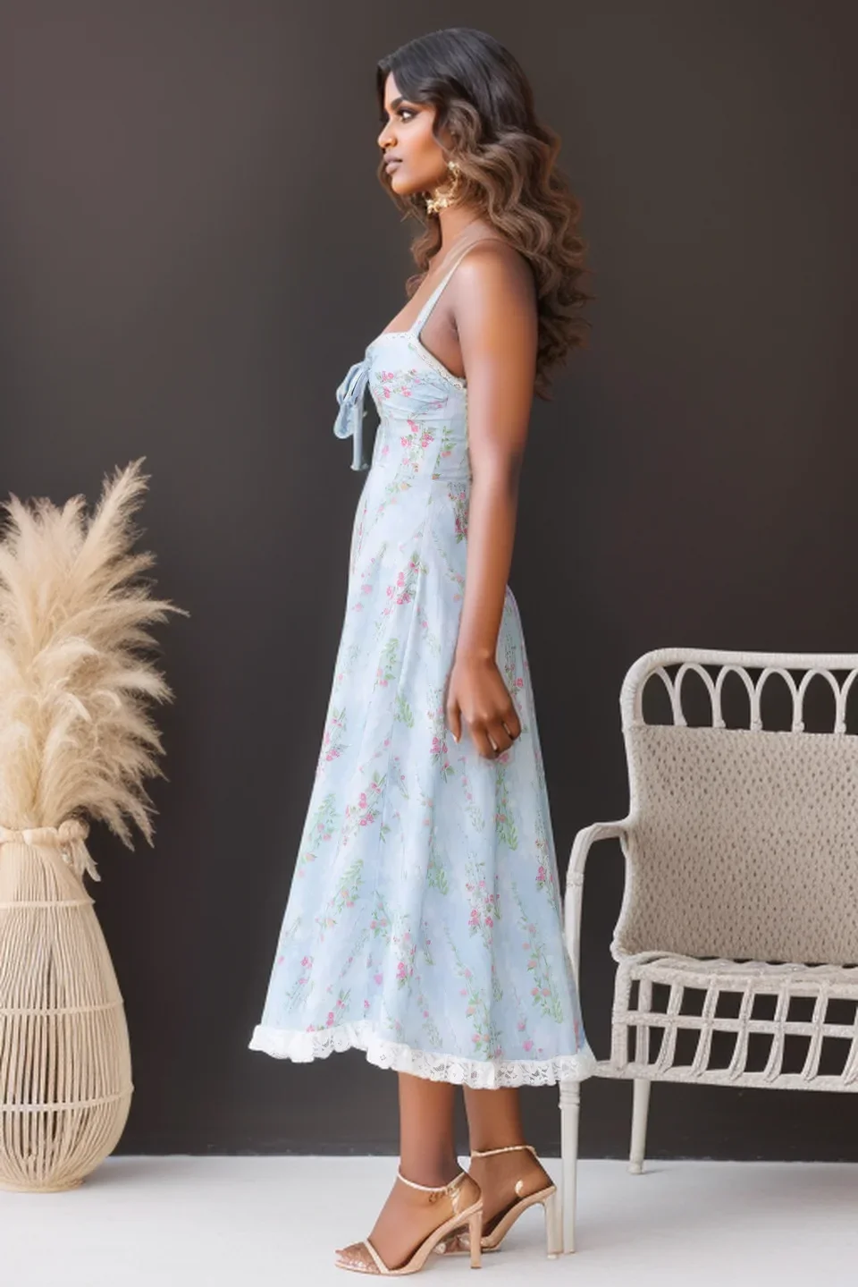 نحيل عالية الخصر أنيقة الأزهار طباعة فساتين مثير عارية الذراعين الدانتيل متابعة الدانتيل حمالة فستان بكتافة جديد الصيف المرأة فستان ماكسي #4